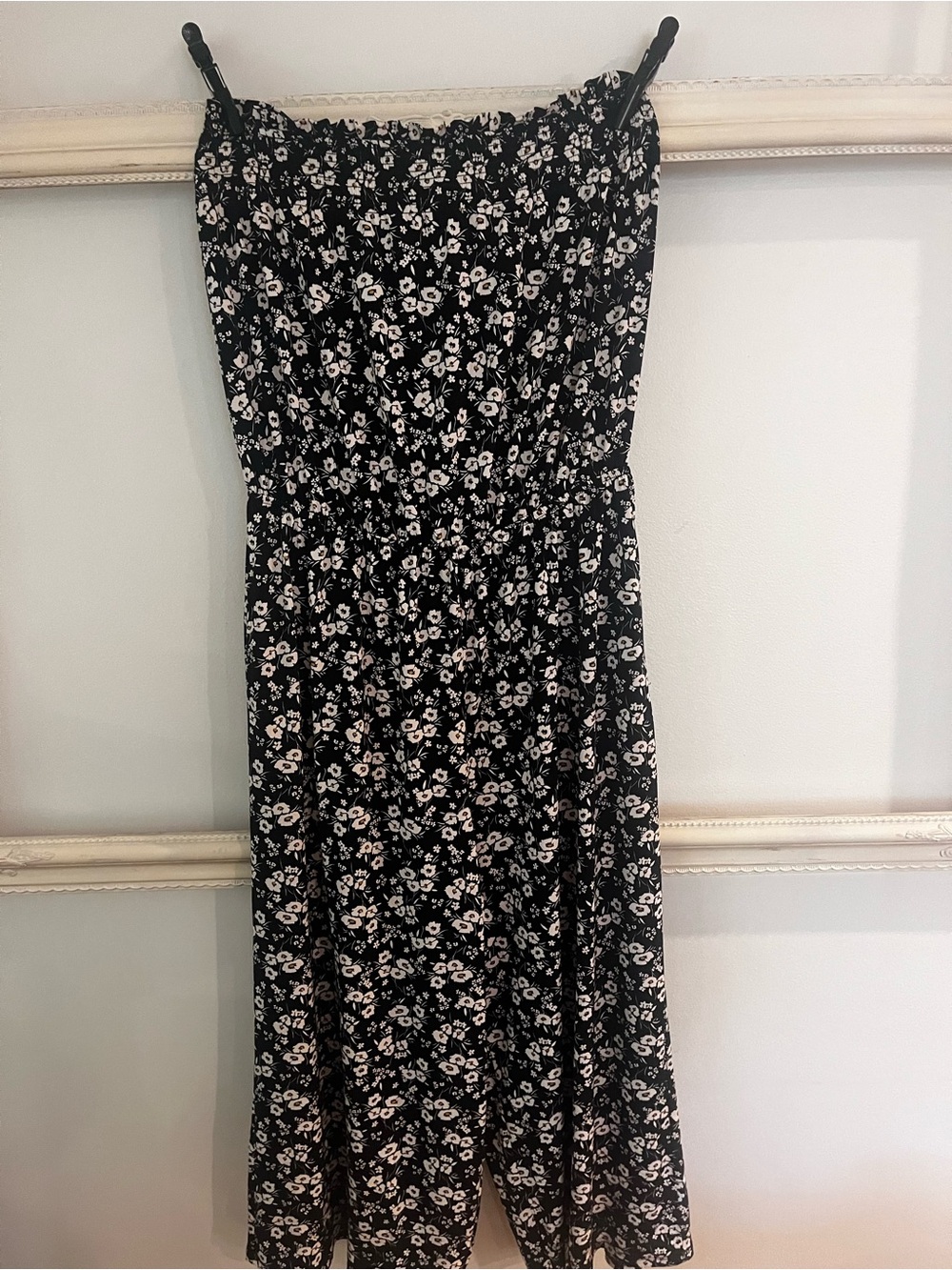 Maurices Black Strapless Midi Dress with Cream Floral Print